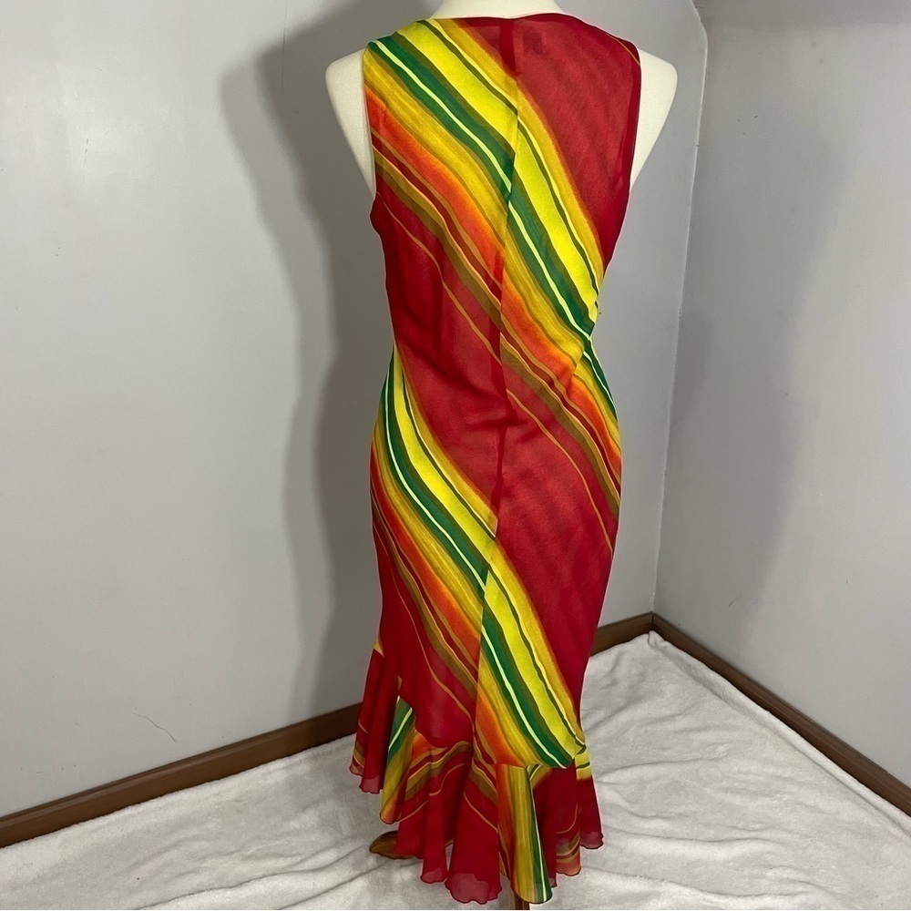 Vintage Y2K Resort Dress Phoebe Artsy Beach Neon Rainbow Stripes Vacay Jamaica - Picture 11 of 14